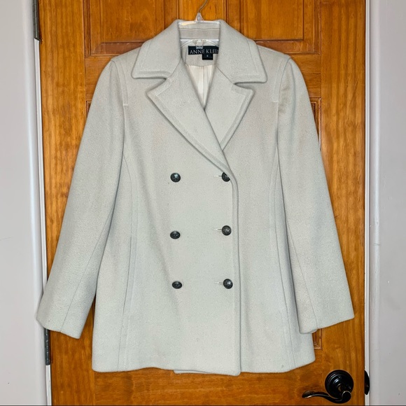 Anne Klein Beige 100% Wool Double Breasted Classic Pea Coat Women's Size 6 - Picture 12 of 12